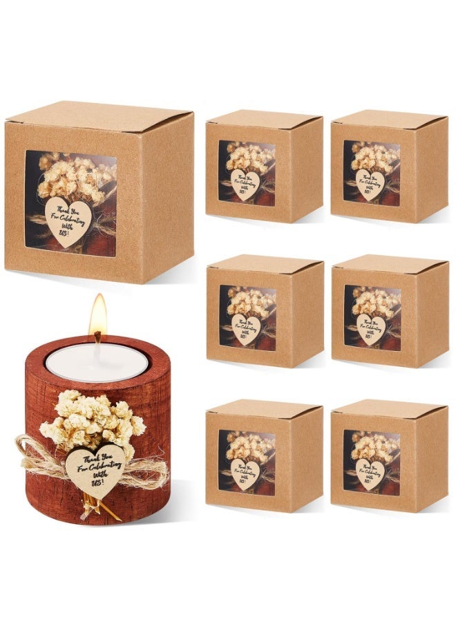 Bukela 6 Pcs Rustic Wedding Favor Candle Holders Bridal Shower Favors Candles Party Wooden Gifts Souvenirs for Guest Romantic Decorations (Dark Brown) - Image 1